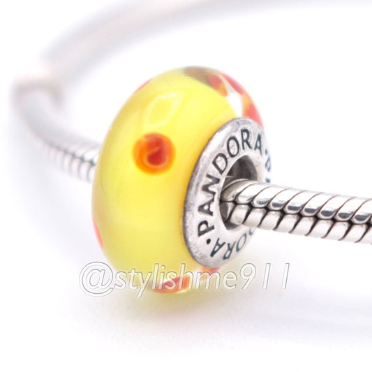 Authentic PANDORA Yellow Orange Polka Dots Glass Murano -  790623