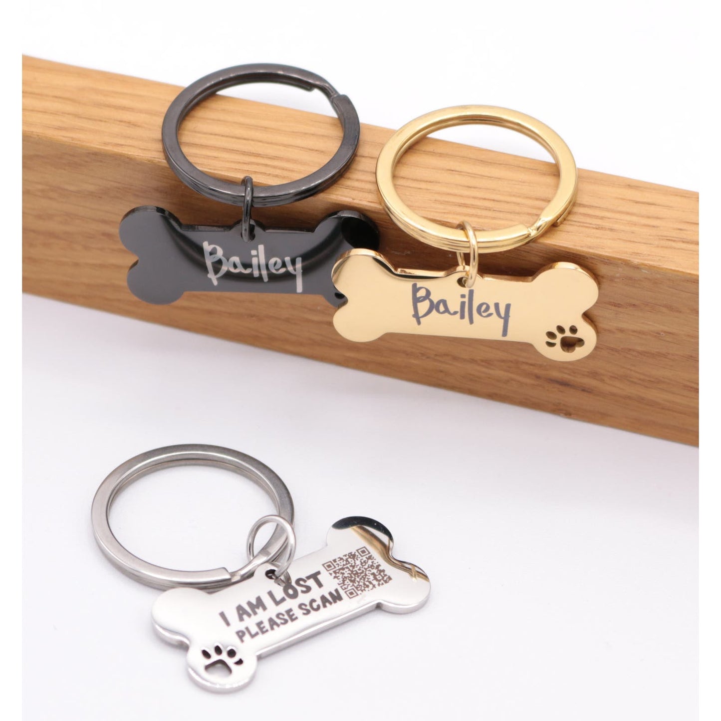 Personalized Bone Pet Tag, Dog ID Tag, Engraved Pet's Name Tag and QR Code Powered By PingTag