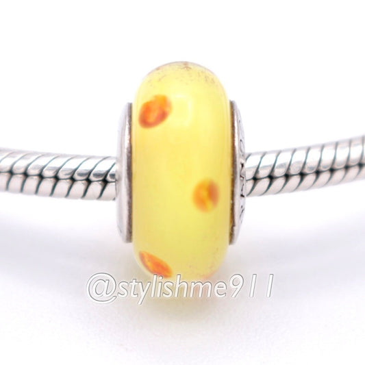 Authentic PANDORA Yellow Orange Polka Dots Glass Murano -  790623