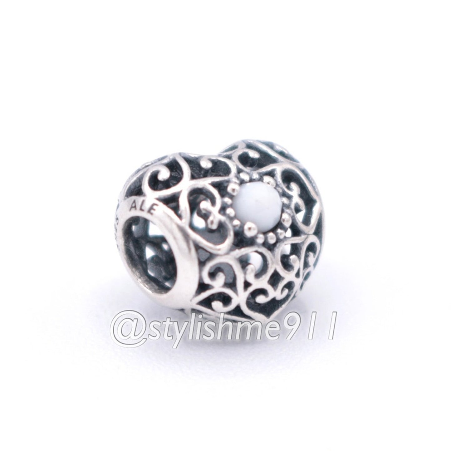 Authentic PANDORA April Signature Heart Charm - Rock Crystal - 791784RC