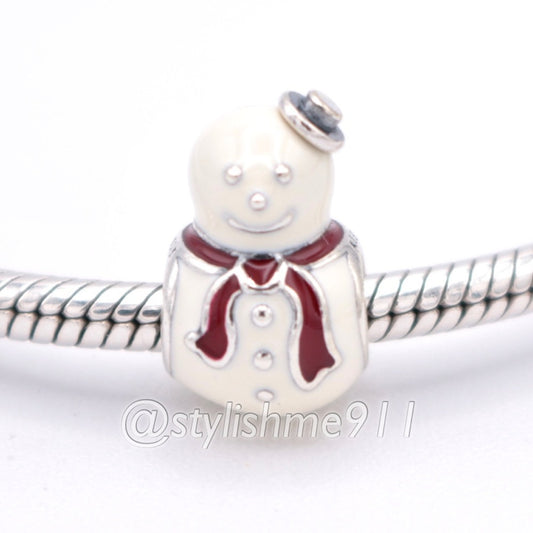 PANDORA Retired Sterling Silver Happy Snowman Charm - 791406ENMX