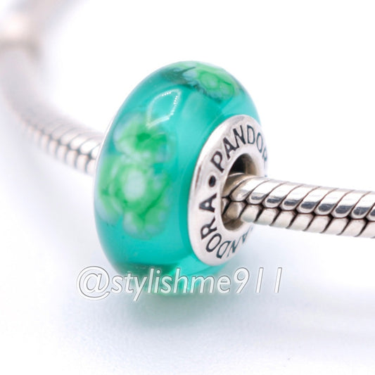 Authentic PANDORA Flowers For You Turquoise Green Murano Glass Charm - 790649