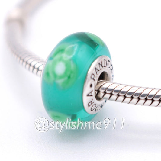 Authentic PANDORA Flowers For You Turquoise Green Charm - 790649