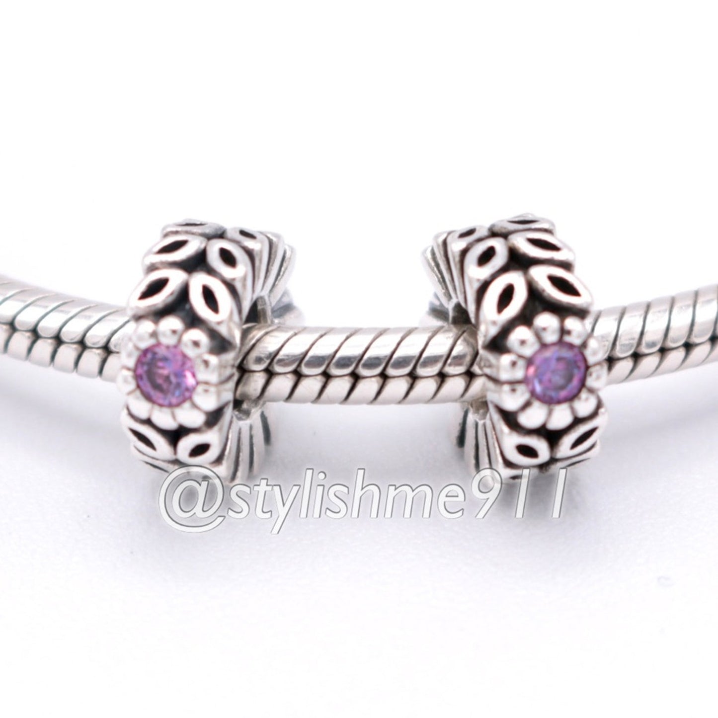 Two Authentic PANDORA Twice as Nice Spacer with Purple CZ - 791224CFP