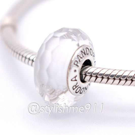 Authentic PANDORA White Fascinating Faceted Murano Charm - 791070