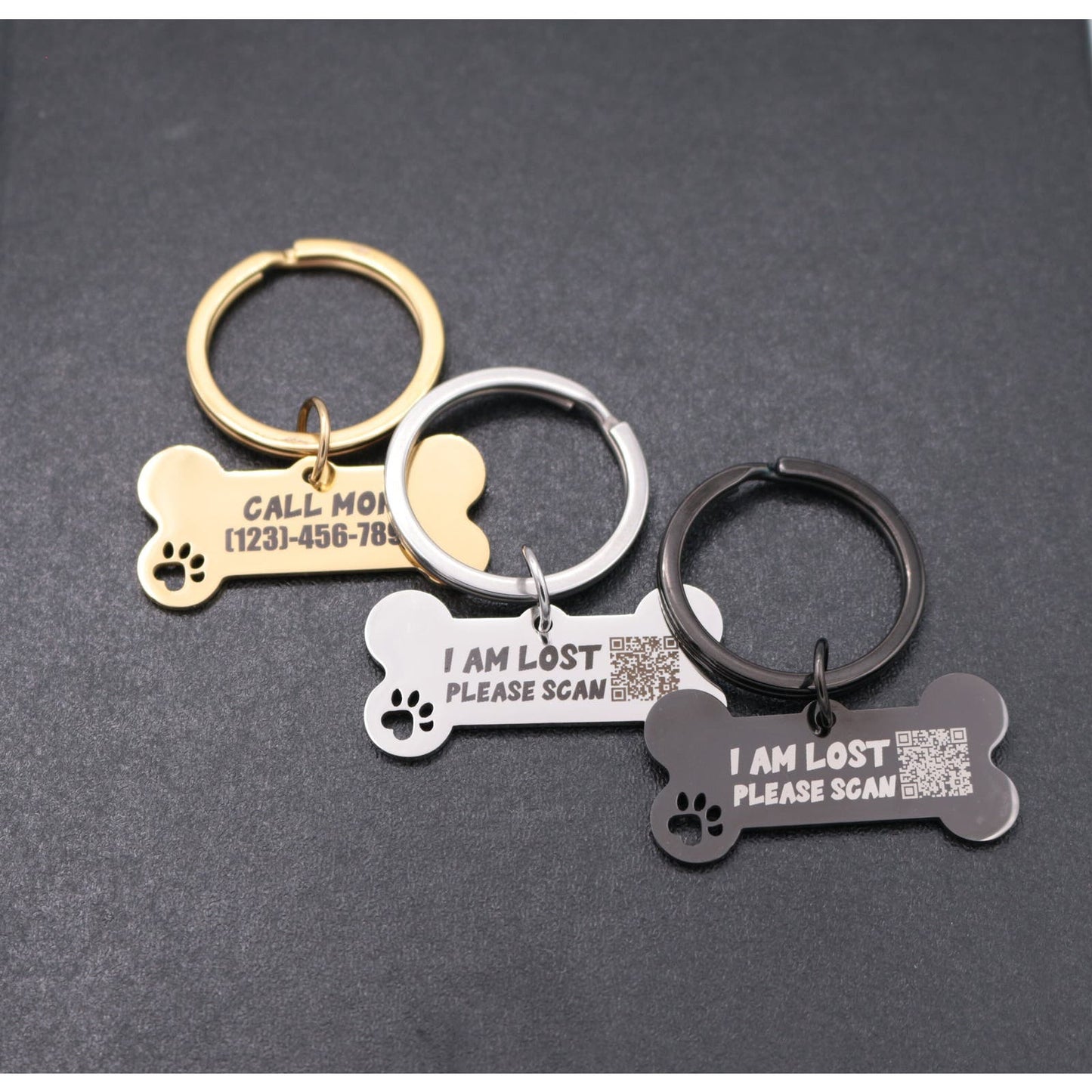 Personalized Bone Pet Tag, Dog ID Tag, Engraved Pet's Name Tag and QR Code Powered By PingTag