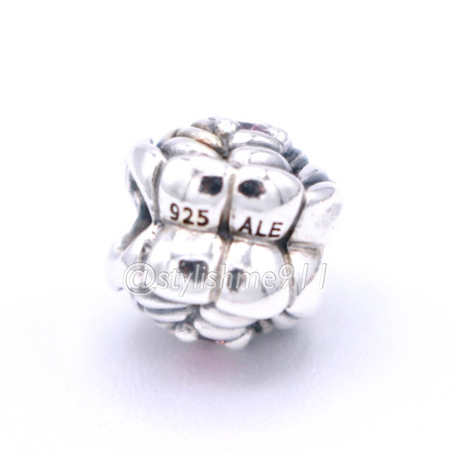 Authentic Pandora Blooming Rose Charm with Salmon Pink Zirconia