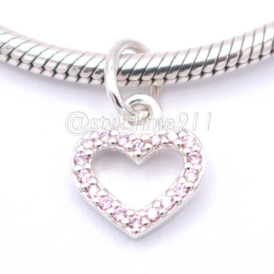 Authentic Pandora Silver Heart Pendant with Pink Zirconia