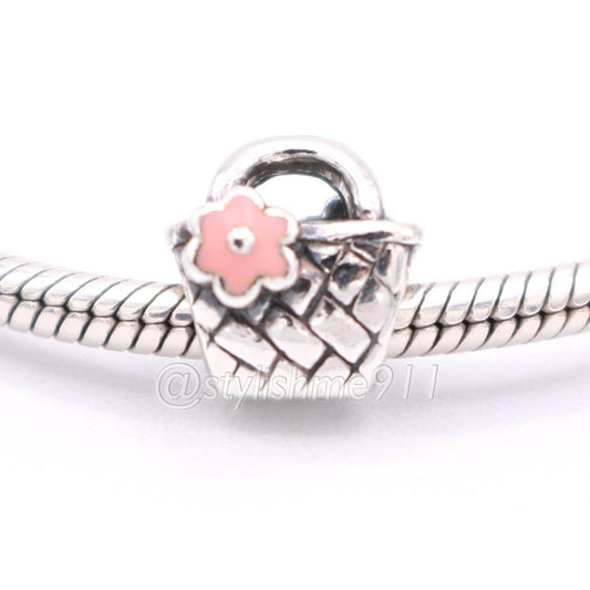 Chamilia Beach Picnic Basket Charm With Pink Enamel Flower - GA-154