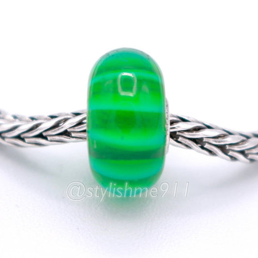 Authentic Retired Trollbeads GREEN STRIPE BEAD