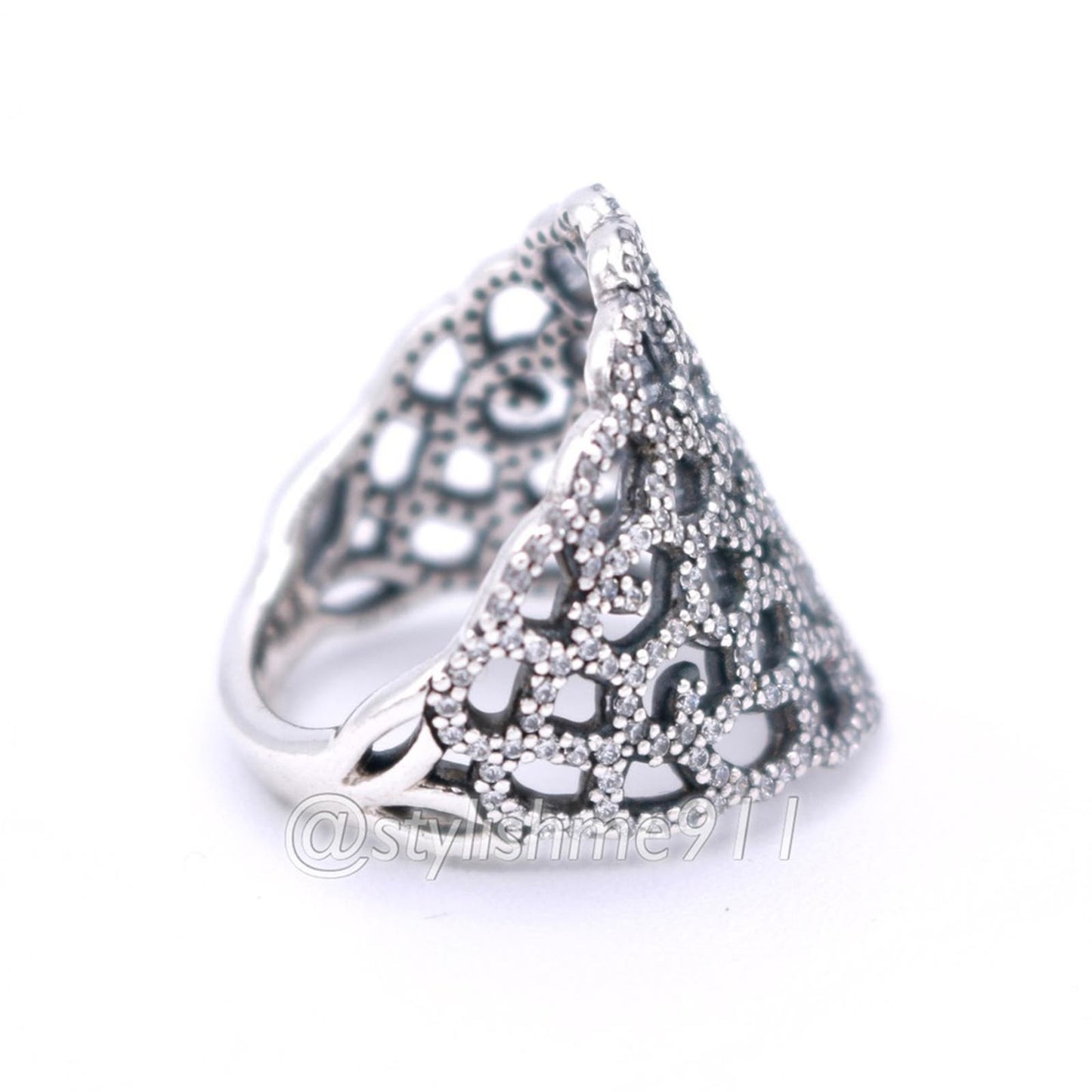 Vintage Authentic Pandora Silver Shimmering Lace Ring