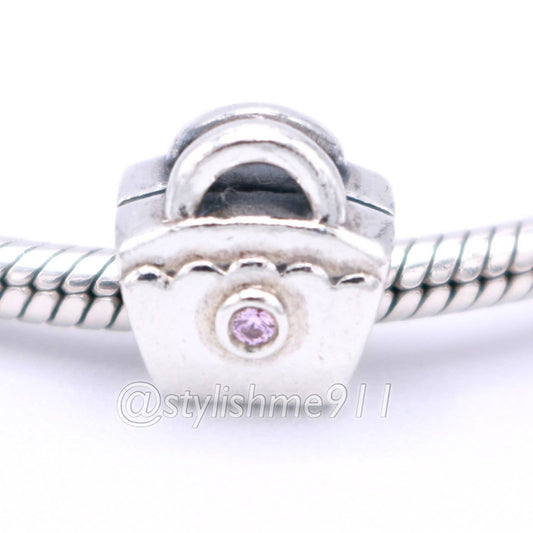 Authentic PANDORA Scalloped Purse with Pink CZ Charm