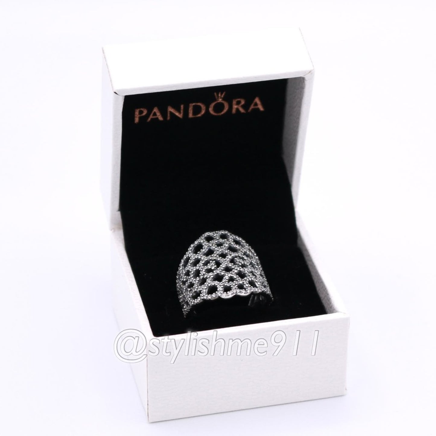 Vintage Authentic Pandora Silver Shimmering Lace Ring