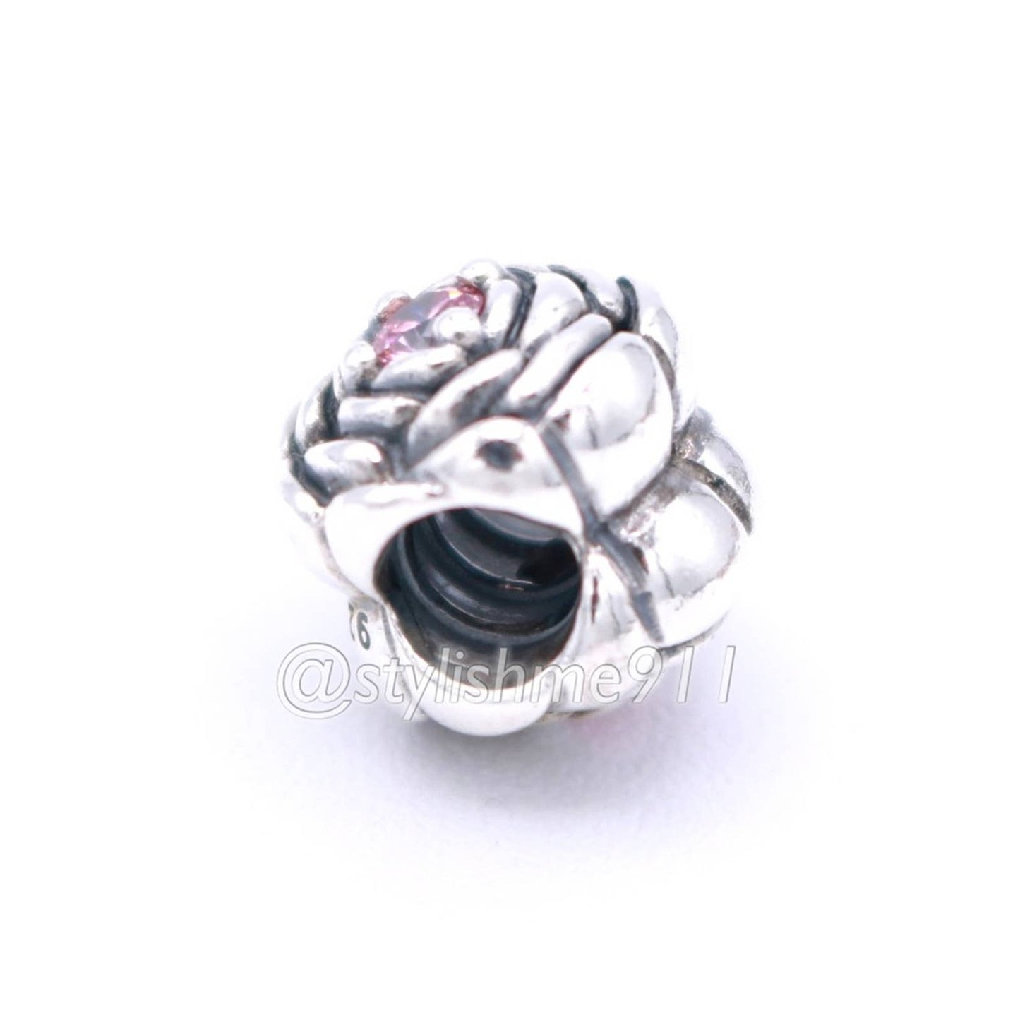 Authentic Pandora Blooming Rose Charm with Salmon Pink Zirconia