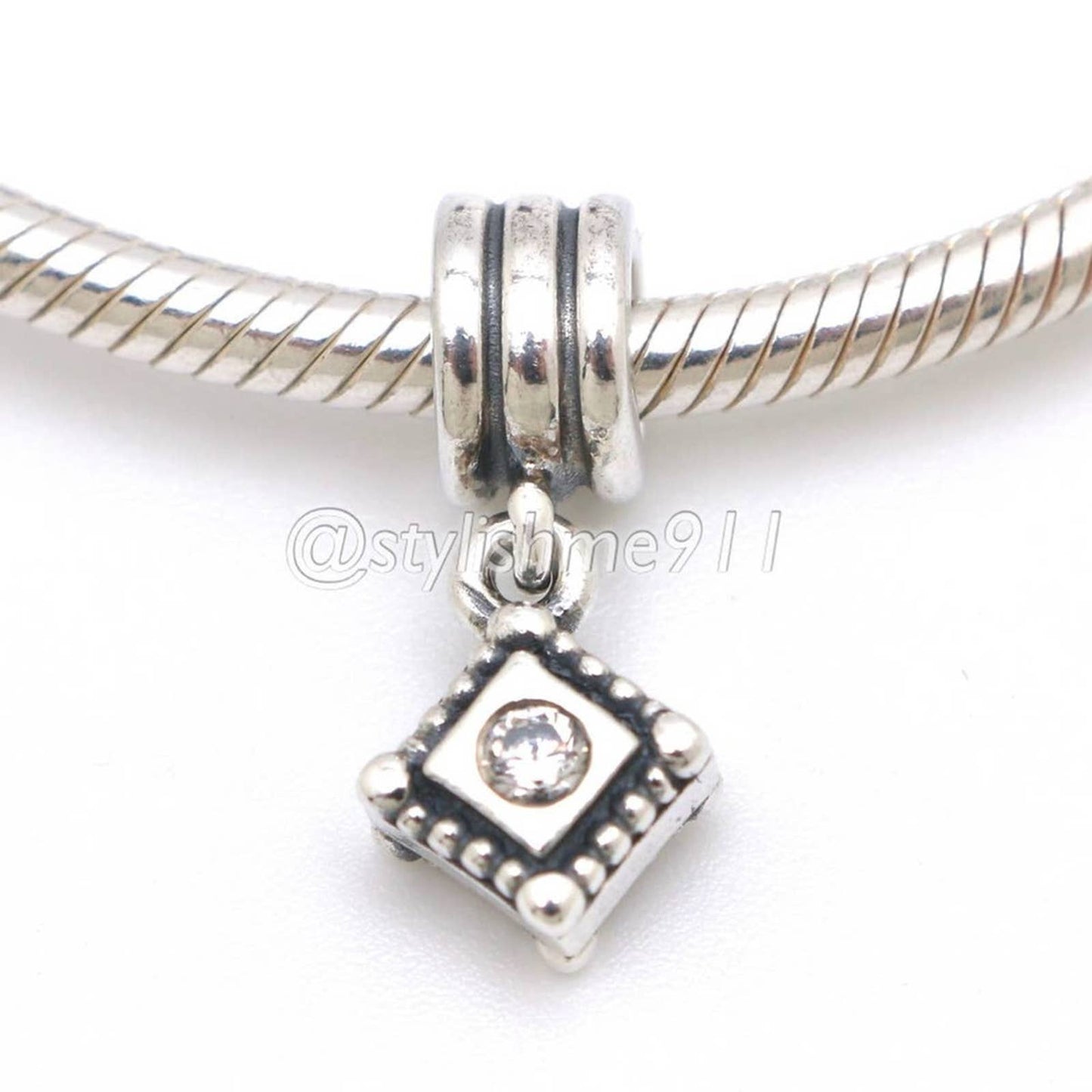 Authentic PANDORA Sterling Silver Sparkling Square Dangle Charm