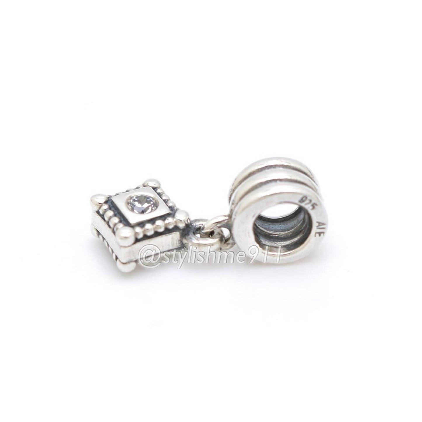 Authentic PANDORA Sterling Silver Sparkling Square Dangle Charm