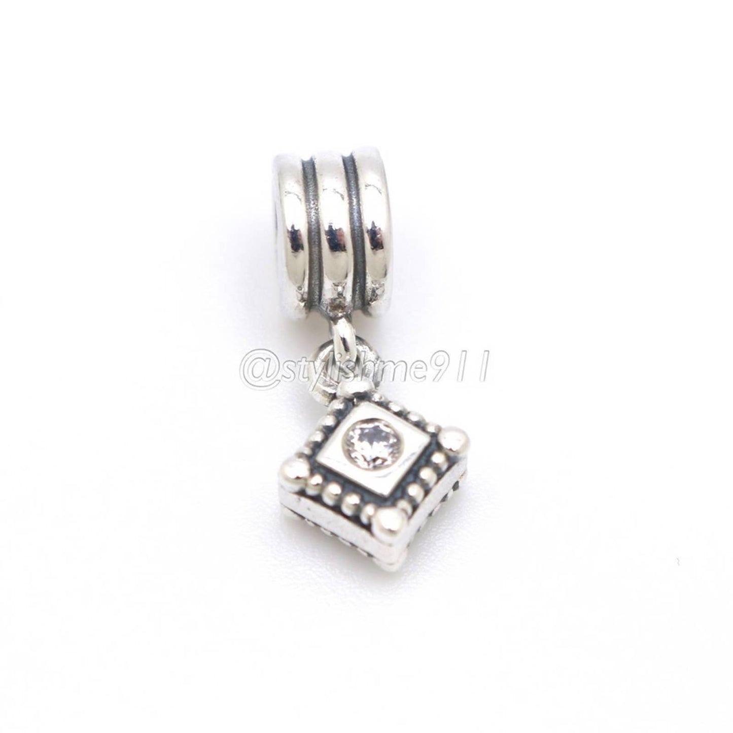 Authentic PANDORA Sterling Silver Sparkling Square Dangle Charm