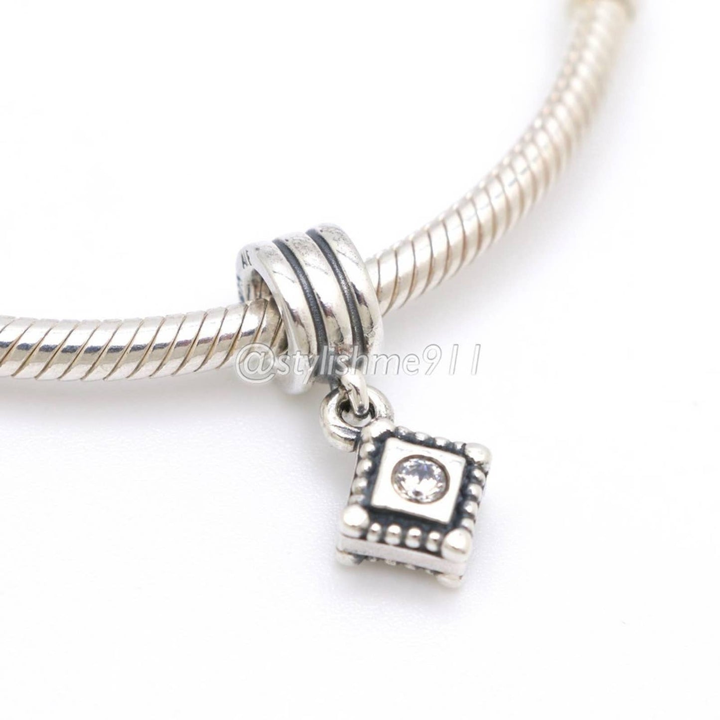 Authentic PANDORA Sterling Silver Sparkling Square Dangle Charm