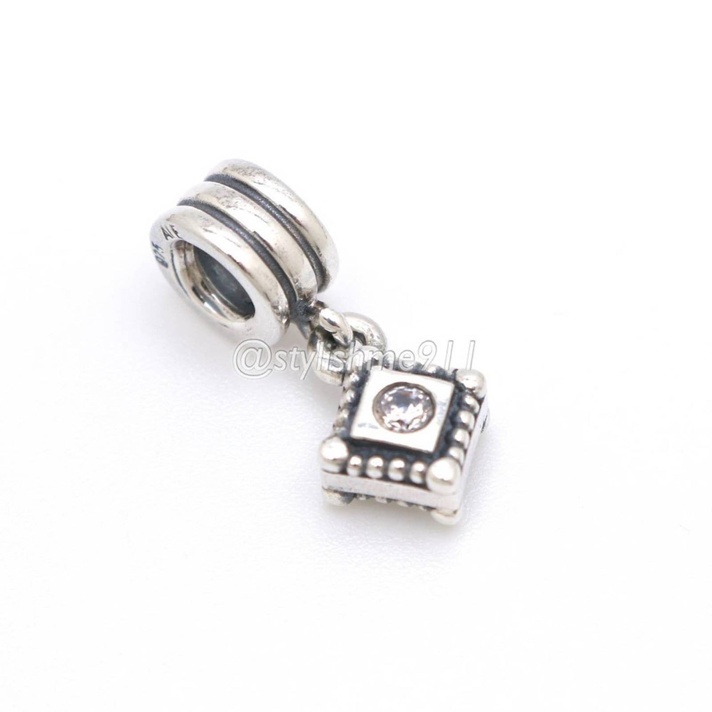 Authentic PANDORA Sterling Silver Sparkling Square Dangle Charm