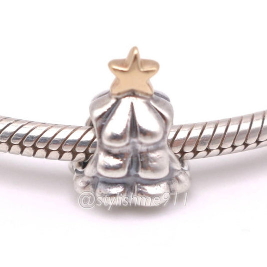 Authentic PANDORA Two Tone Sterling Silver and 14K Gold Christmas Tree Charm