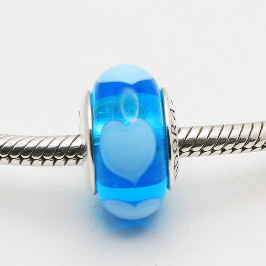 Authentic PANDORA Aqua with Blue Hearts Murano Glass Charm - 790657