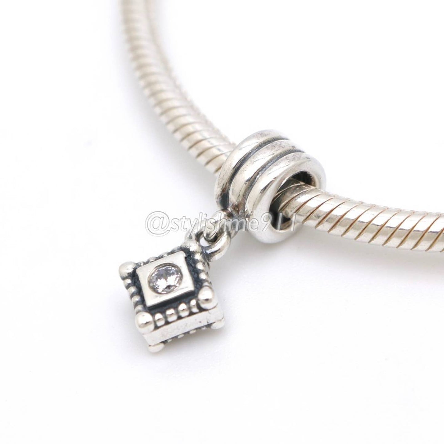 Authentic PANDORA Sterling Silver Sparkling Square Dangle Charm