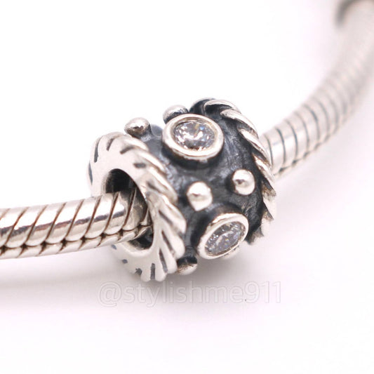 Authentic PANDORA Sterling Silver Abstract Oxidized Charm with cubic zirconia